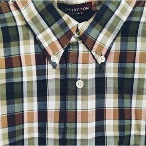 Preppy Plaid Easy Care Shirt Men's XXL Button Down Collar Button Up Green Prep